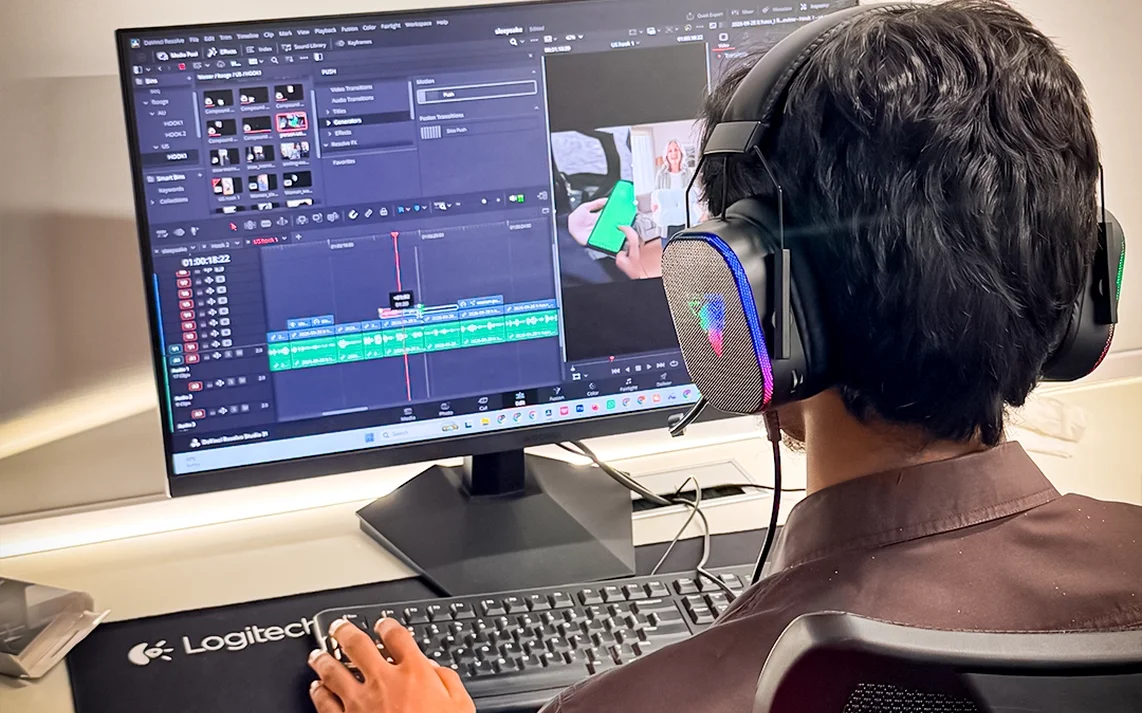 Video editor working at Plugin coworking space